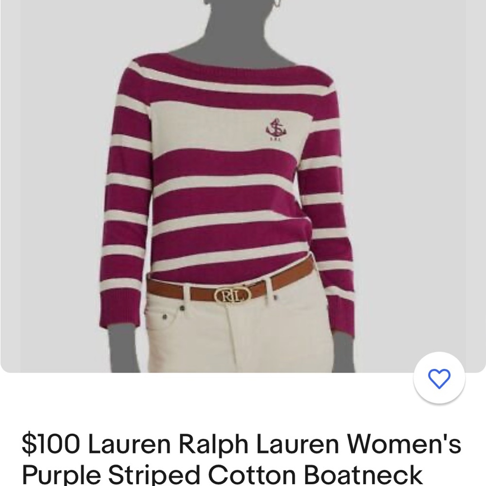 Brand new with tag Lauren by Ralph Lauren purple and white boatneck sweater